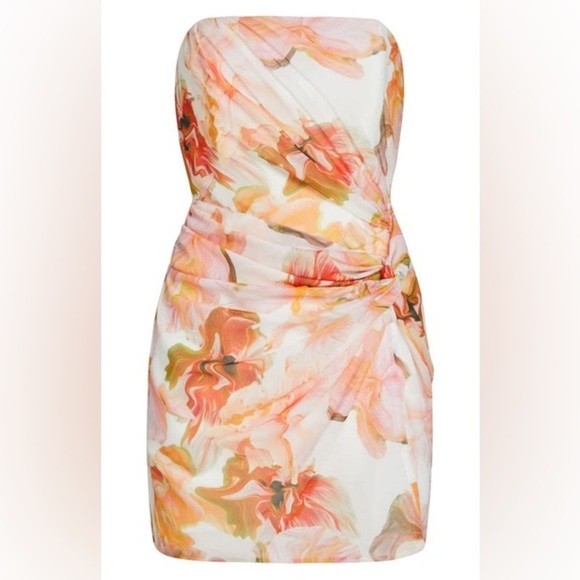 SAU LEE Hester Floral Strapless Minidress in White/Orange at Nordstrom - Picture 1 of 11